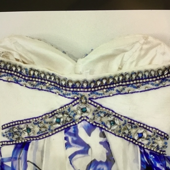 Terani White Floral Rhinestone Strapless Dress - Picture 3 of 7